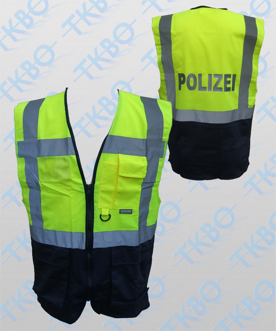 Warnweste mit Aufdruck POLIZEI - gelb/blau - mit Reißverschluss und  Taschen XL-110996-5