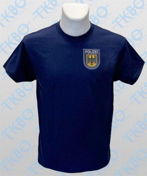 T-Shirt mit Brustdruck "Abzeichen Bundespolizei" und Rückendruck silber
